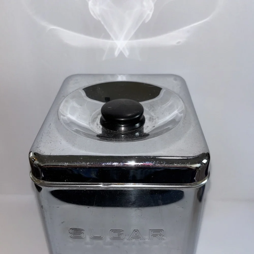 Vintage MCM Lincoln Beautyware Chrome Metal Kitchen Sugar Canister with Lid 9